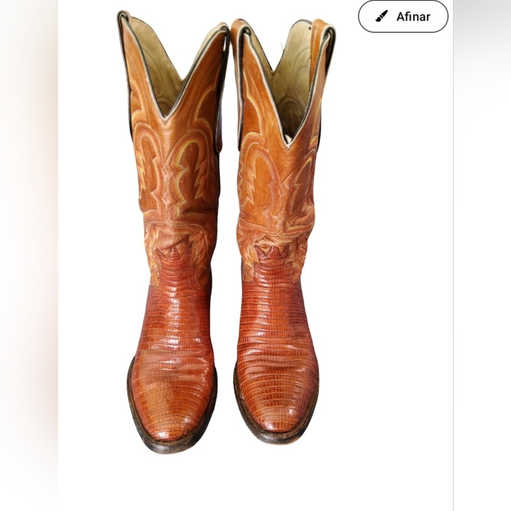 Crown Brown Lizard-Texture Leather Cowboy Boots